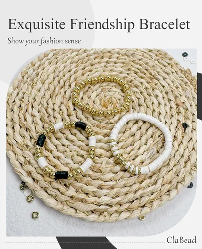 Miniatura 5 de Kit de Fabricación de Pulseras ClaBead para Niños 3200 Piezas, Kit de Pulseras de Cuentas de Arcilla con Cuentas Doradas y Flor Dorada, Kit