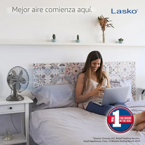 Miniatura 2 de Lasko Ventilador de mesa oscilante, portátil, 3 velocidades silenciosas, para dormitorio, cocina y oficina, 17 pulgadas, bronce, R12210