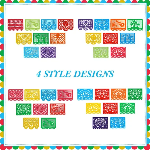 Miniatura 3 de 12 pancartas de fiesta mexicana de 180 pies grandes de papel picado, 10 patrones de plástico para fiesta de cinco de mayo, fiesta mexicana, día