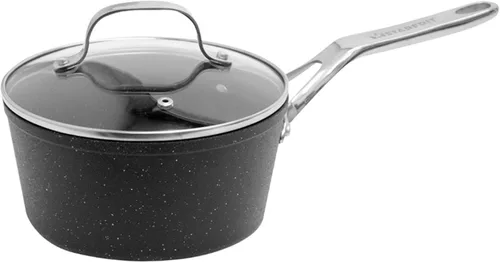 Starfrit The Rock - Cacerola antiadherente de 1.9L (2 cuartos), aluminio forjado duradero, apto para horno, sin PFOA, fácil de limpiar, color negro