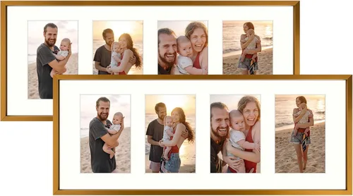 Miniatura 50 de Golden State Art, Marco de collage de aluminio de 4 x 6, muestra fotos de 6 x 4 con tapete de 2 aberturas o una foto de 8 x 10, vidrio real, Negro
