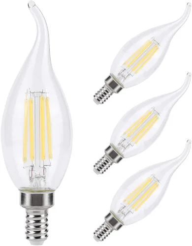Miniatura 7 de KINUR Bombillas LED E12 de 4 vatios (equivalente a 40 vatios) 2700 K, luz blanca cálida CA11, lámpara de llama decorativa para candelabros
