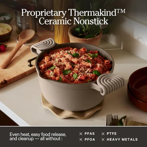 Miniatura 4 de Our Place Perfect Pot Olla de cerámica de 5.5 cuartos de galón con tapa y espátula Utensilios de cocina patentados 8 en 1, antiadherentes, sin