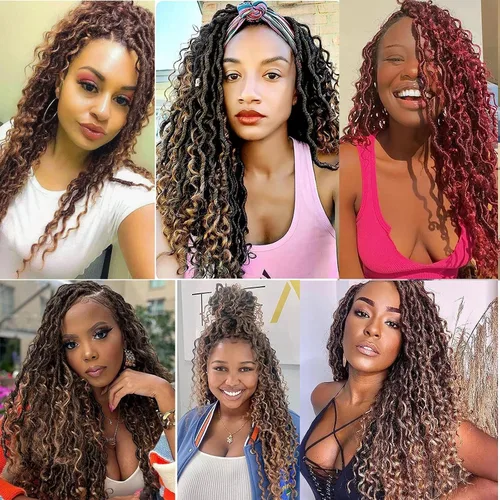 Miniatura 2 de 8 Paquetes de Rastas Falsas Bohemias de Ganchillo de 14 Pulgadas, Rastas Suaves de Ganchillo con Extremos Rizados, Pre-enrolladas en Bucle, Rastas