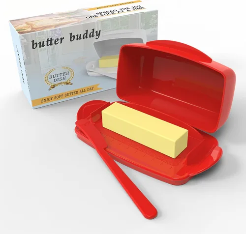 Miniatura 11 de Plato de Mantequilla con Tapa y Cuchillo, Platos de Mantequilla Grandes de Plástico con Tapa de Bisagra Transparente y Fácil de Voltear, Fondo