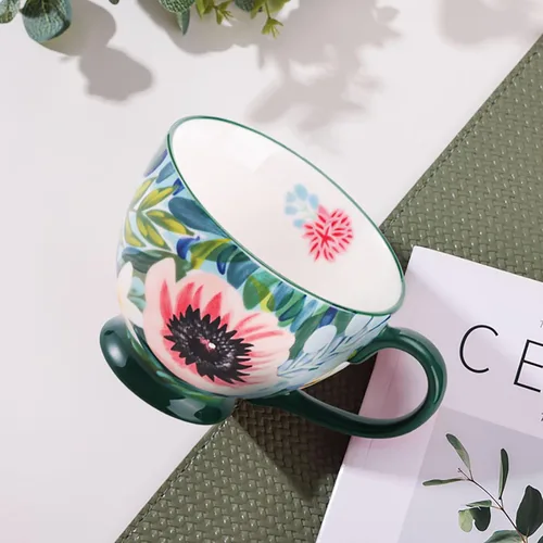 Miniatura 3 de Taza de Café de Cerámica Grande Hecha a Mano de Otoño (600ml) Linda Taza Vintage de Cereales con Flores para Otoño Taza Acogedora para Regalo