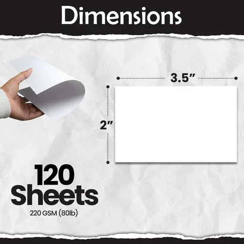 Miniatura 2 de SANZIX Paquete de 120 tarjetas de visita imprimibles en blanco de 2 x 3.5 pulgadas (blanco), cartulina pesada de 80 libras, 220 GSM, papel