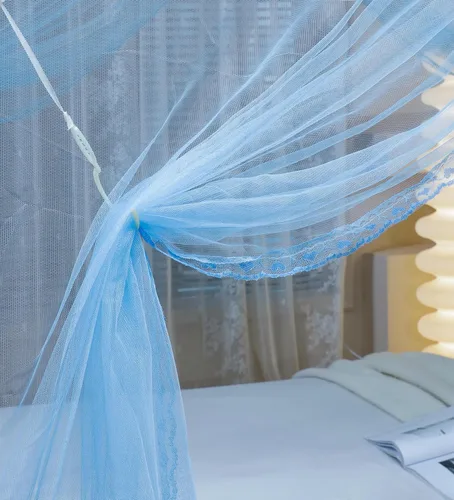 Miniatura 4 de naturetalk Dosel de cama, mosquitera de princesa para niñas y adultos, con tres puertas, diseño de encaje rectangular (Azul bebé, King)