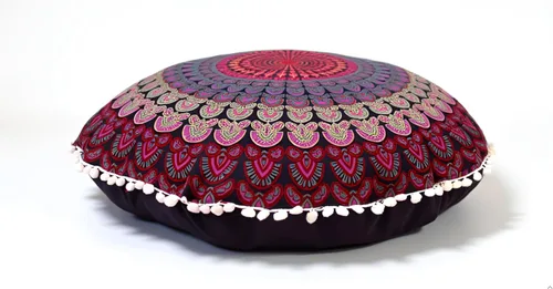 Miniatura 14 de Funda redonda para cojín de piso con mandala, estilo hippie, decorativa, bohemio, para puf otomano, con pompones, fundas de almohada, boho, indio