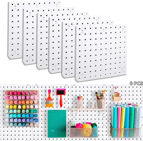 Miniatura 7 de 8 piezas de paneles organizadores de pared con tablero de clavijas, tablero de clavijas blanco para montar en la pared para sala de manualidades