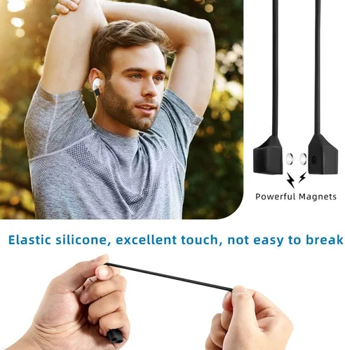 Miniatura 5 de Correas magnéticas antipérdida para AirPods, paquete de 4 unidades, cordón de cuello de silicona suave con diseño magnético ultra fuerte, compatible