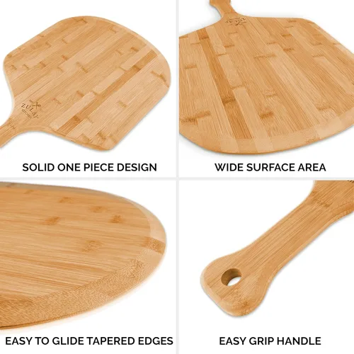 Miniatura 7 de Zulay (mediana de 12 pulgadas) auténtica madera de bambú para pizza, paleta de pizza de bambú natural con bordes fáciles de deslizar y mango