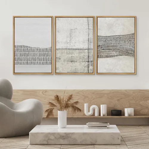 Miniatura 614 de SIGNWIN Lienzo enmarcado para pared, arte con pinceladas de flujo neutro en tonos beige abstractos, ilustraciones, arte moderno, decorativo