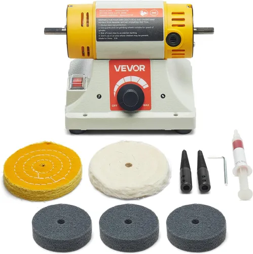Miniatura 11 de VEVOR Pulidora de Banco, Pulidora de 1/2HP, Pulidora con Velocidad de 0 a 8000RPM con 4" Rueda de Tela, 3" Rueda de Molienda y 3" Rueda de Fibra