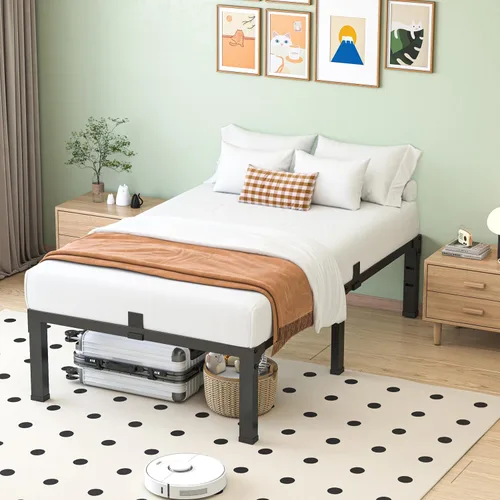 Miniatura 7 de NKZ Base de cama tamaño individual, plataforma de metal resistente de 12 pulgadas con tapón deslizante para colchón, soporte de listones de acero