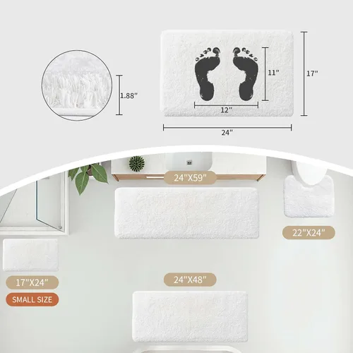 Miniatura 3 de Disolla Alfombras pequeñas para baño 17x24 antideslizante, alfombra de baño blanca esponjosa para el suelo del baño, lavable a máquina, alfombra
