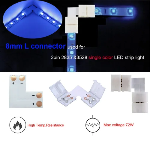 Miniatura 5 de Kit de Conectores para Tira LED de 2 Pines de 8mm FSJEE Incluye Conector de Esquina en Ángulo Recto de 2 Pines, Forma de T y Conector Sin Espacios