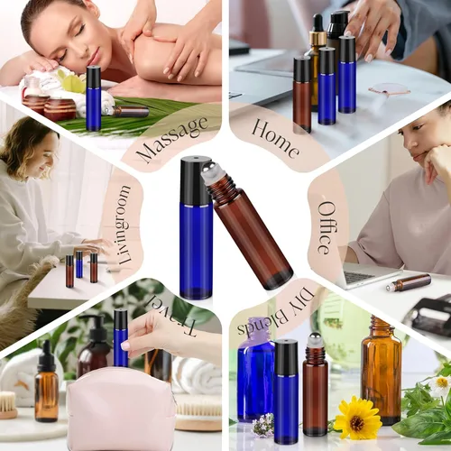 Miniatura 8 de Botellas enrollables de 0.3 fl oz para aceites esenciales, botellas de vidrio enrollables, botella de perfume recargable, con bolas de rodillo