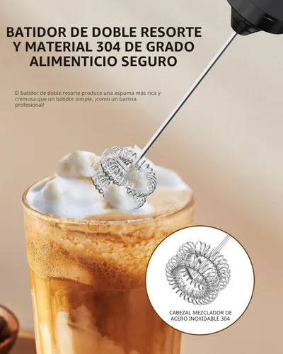 Miniatura 4 de CIRCLE JOY Espumador de leche recargable de mano, cabezal de batidor de doble bobina, espumador de café eléctrico, varilla espumadora de mano