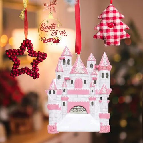 Miniatura 5 de Santa Tell Me Adorno de Navidad de castillo de princesa 2025, decoración personalizada para árbol, regalo personalizado para niñas, hija, niño