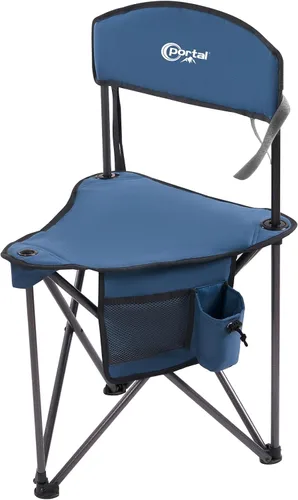 PORTAL Taburete trípode plegable rápido extra grande con respaldo silla de camping de pesca con correa de transporte Azul