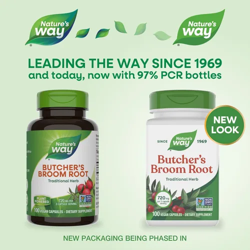Miniatura 2 de Nature's Way Escoba de carnicero, hierba tradicional, 720 mg por porción de 2 cápsulas, proyecto verificado sin OMG, 100 cápsulas veganas