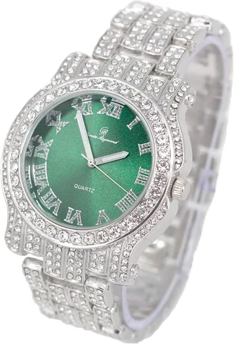 Miniatura 58 de Charles Raymond Bling-ed Out Ultimate Hip Hop Royalty Reloj para hombre con número romano de fácil lectura o indicadores de tiempo de diamantes