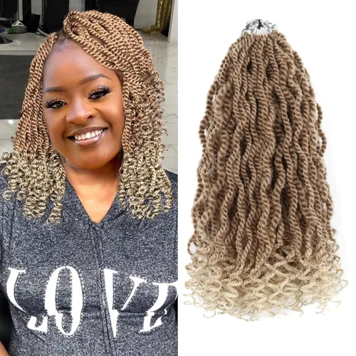 Cabello rubio de ganchillo para mujeres negras, trenzas senegalesas onduladas de ganchillo de 12 pulgadas, trenzas kinky de ganchillo cortas 27613