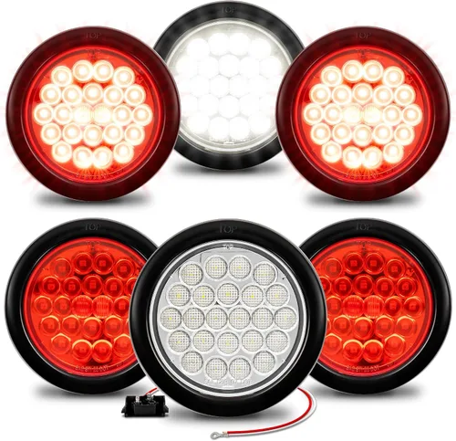 Miniatura 9 de Faro trasero redondo de 4 pulgadas con 24 LED de luz blanca clara, para reversa de camiones RV. Certificado DOT, ojal y enchufe incluidos Rojo