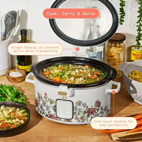 Miniatura 3 de Olla de cocción lenta programable de 4 cuartos con tapa con bisagras, pantalla táctil, múltiples ajustes de calor, ideal para comidas familiares