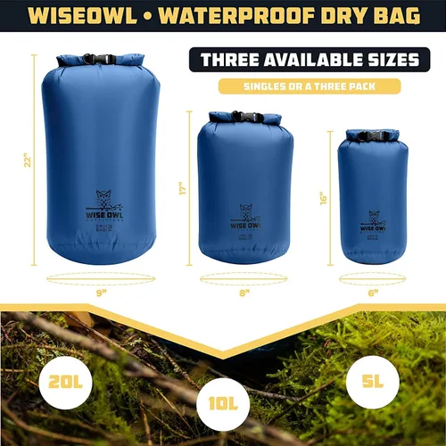 Miniatura 3 de Wise Owl Outfitters Bolsa seca impermeable – Totalmente sumergible 1 paquete o 3 bolsas ultraligeras herméticas impermeables – Tamaños 5L, 10L y 20L