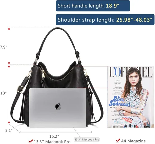 Miniatura 5 de Realer Bolsos Hobo para mujer, de piel sintética, bolso grande con borla
