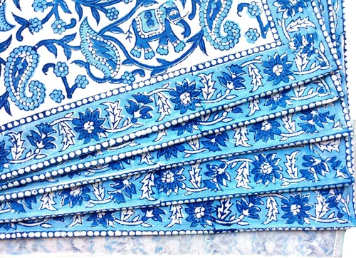 Miniatura 4 de Rastogi Handicrafts Juego de 6 manteles individuales 100 % algodón estilo indio para mesa de comedor y servilletas (azul 1)