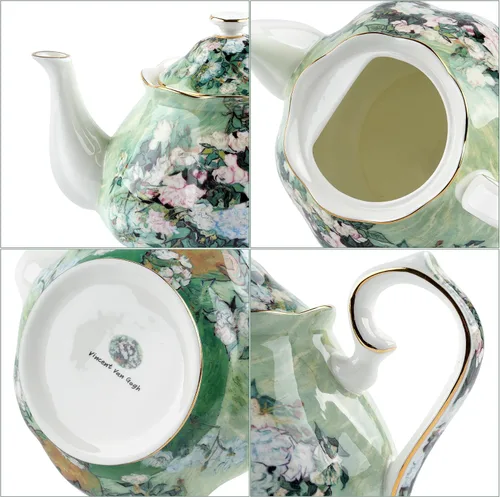 Miniatura 3 de Tetera de 30 oz de Van Gogh Pinturas de porcelana china hueso Tetera de té suelto Diseño floral Vintage Tetera de cerámica estilo europeo para café