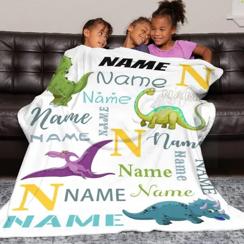 Miniatura 6 de Mantas personalizadas con nombre y dinosaurio para bebés, niños y niñas, mantas de bebé personalizadas con diseño de dinosaurio para niños pequeños