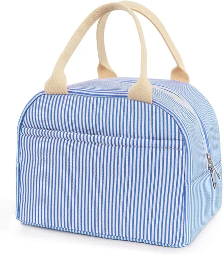 Miniatura 9 de Bolsa de almuerzo para mujer, lonchera térmica para viajes, trabajo, picnic, bolsas de almuerzo de gran capacidad para adultos (rayas negras)