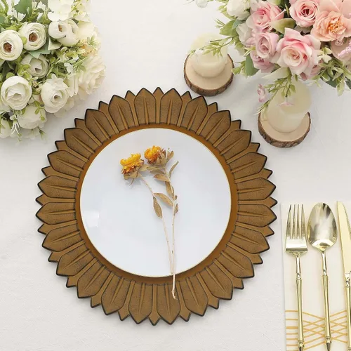 Miniatura 9 de Efavormart Paquete de 6 Platos Cargadores de Cena de Plástico de Girasol Amarillo Mostaza Mate de 13", Bandejas Redondas Desechables para Servir