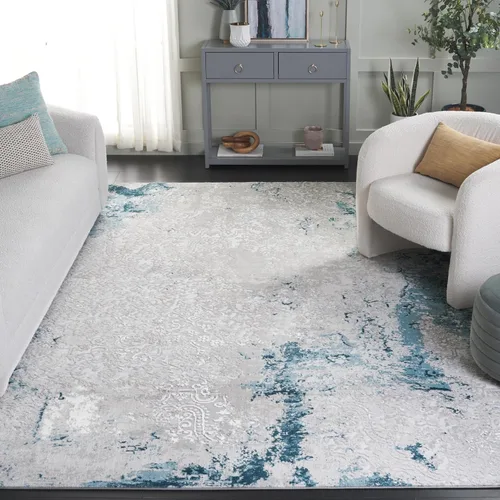 Miniatura 11 de SAFAVIEH Meadow Collection - Alfombra decorativa de 2 x 5 pies, gris claro y rosa, diseño abstracto moderno, no desprende pelusa y de fácil cuidado