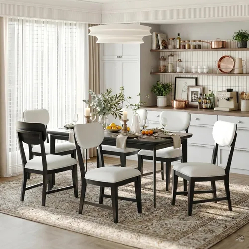 Miniatura 12 de COLAMY Juego de 2 sillas de comedor de madera maciza, modernas sillas de cocina tapizadas de mediados de siglo con cojín de 3.3 pulgadas de grosor