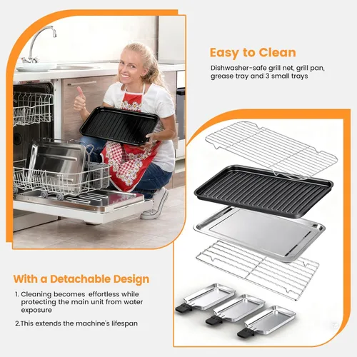 Miniatura 6 de YOHAWJAN - Parrilla eléctrica para interiores de 1700 W, 2 en 1, sin humo, para cocina, con red de parrilla y placa extraíble antiadherente