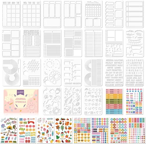 Juego de plantillas para diarios de viñetas, kit de suministros/accesorios para diario de viñetas, incluye 24 plantillas de planificador punteado