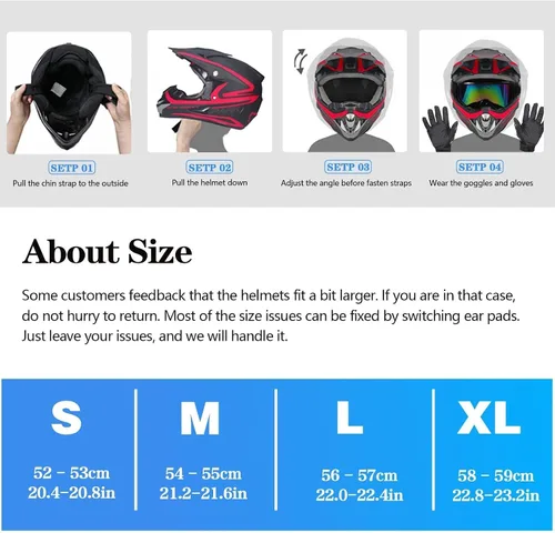 Miniatura 6 de Casco de Motocross Aprobado por DOT para Jóvenes/Niños - Casco Ultraligero de Cara Completa para Bicicleta de Tierra/ATV con Gafas, Guantes
