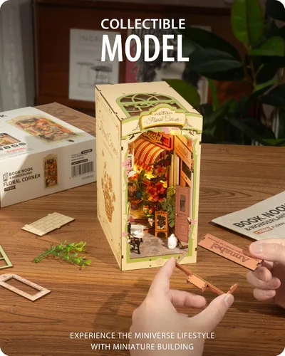 Miniatura 4 de Rincón de Libros DIY Esquina Floral, Kits de Rompecabezas 3D Rincón de Libros para Adultos, Rincones de Libros Decorativos para Estantería Escenas