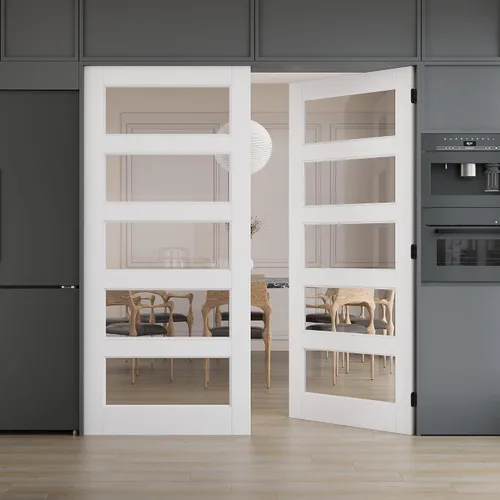 Miniatura 21 de WINSTELLAR - Losa de puerta de vidrio transparente preconstruida de 18 x 80 pulgadas, 3-Lite, puertas interiores pintables para el hogar