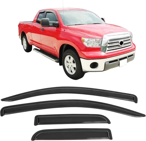 IKON MOTORSPORTS - Visera de ventana compatible con Toyota Tundra de doble cabina 2007-2021, estilo delgado, acrílico, tintado, humo, lluvia,