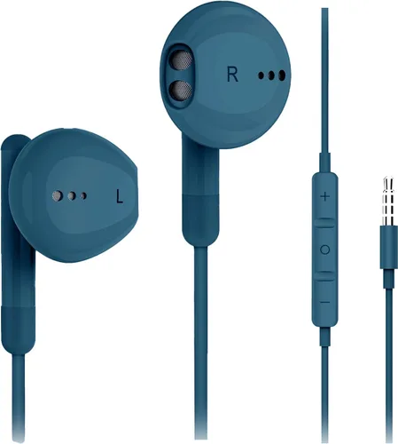 Kimwood Auriculares con cable con micrófono, auriculares con cable, auriculares intrauditivos estéreo de alta fidelidad, graves potentes y audio Azul