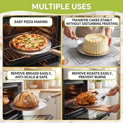 Miniatura 6 de KSENDALO - Levantador de pizza, 10 pulgadas con mango de madera, espátula de pizza inoxidable, bandeja para hornear pizza casera