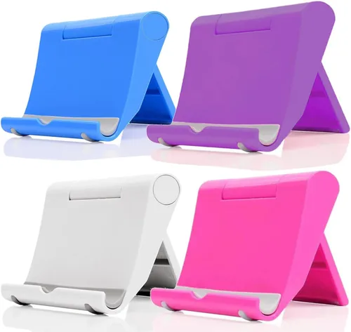 Miniatura 8 de Soporte de teléfono celular para escritorio, paquete de 2 soportes para teléfono móvil, soporte para tableta de escritorio, soporte plegable blanco