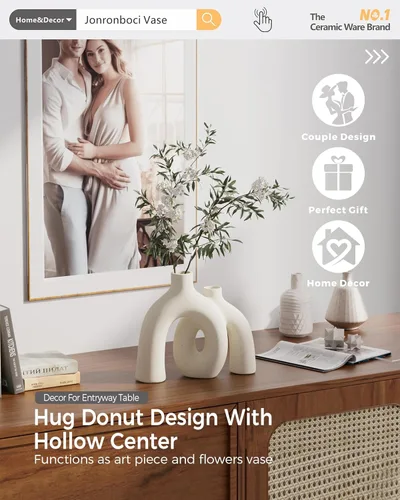 Miniatura 3 de Hug Donut - Juego de jarrones decorativos de estilo bohemio nórdico moderno, decoración del hogar, decoraciones de cerámica mate para estante