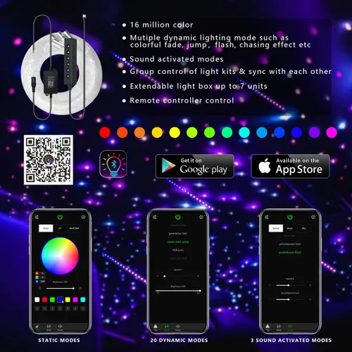 Miniatura 2 de AKEPO - Kit de luz de fibra óptica RGB de 3.2 W, 6 orificios, controlado a través de aplicación, para el hogar y el automóvil, 13.1 pies, 360